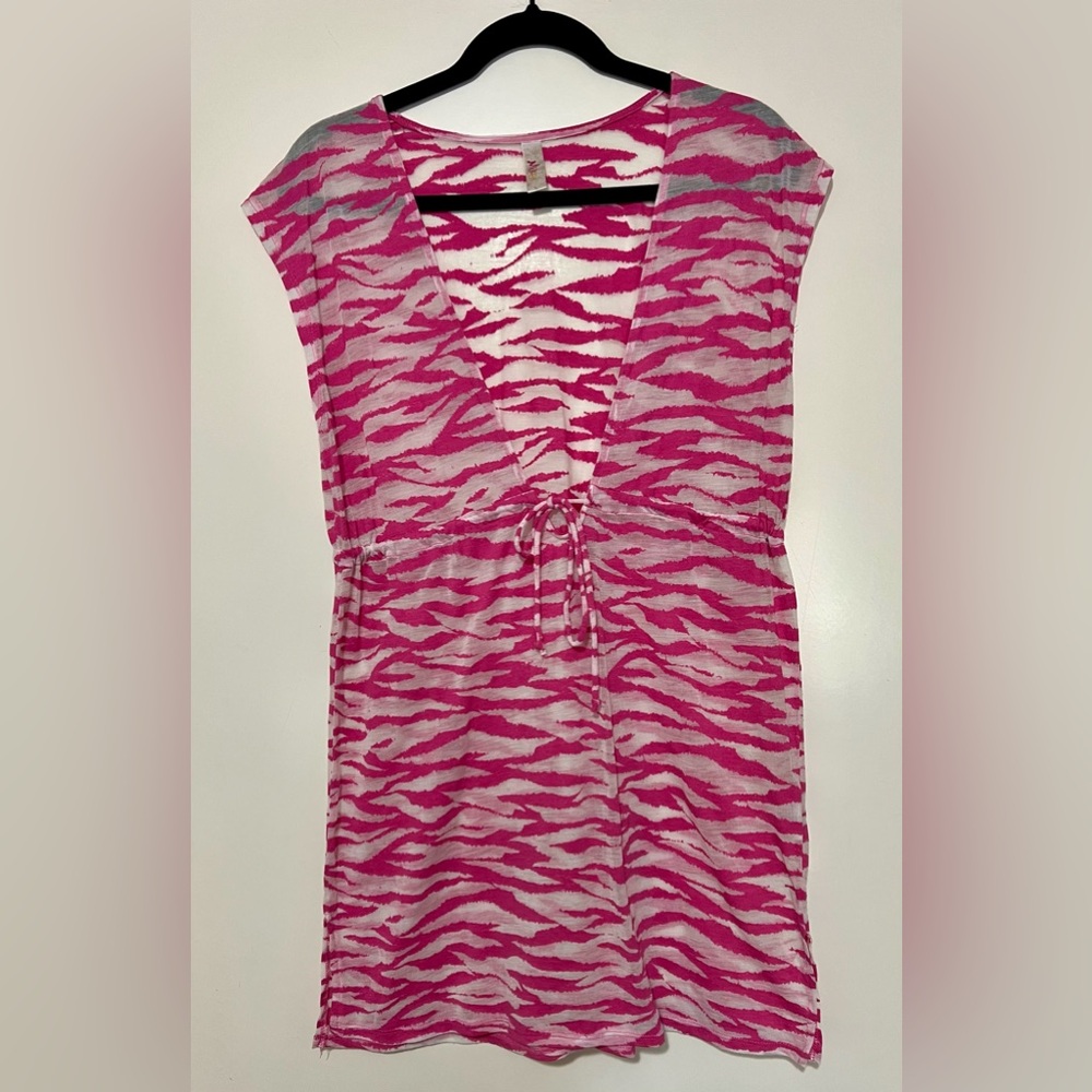 Miken Zebra Pink and White Swim Coverup